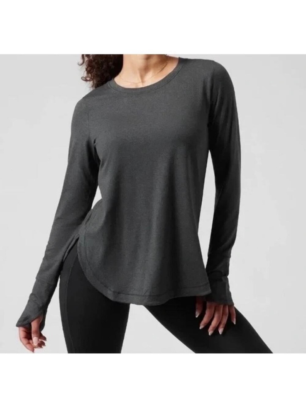 Athleta Gray Uptempo Long Sleeve Top Stretch Curved Hem Workout Size 3X